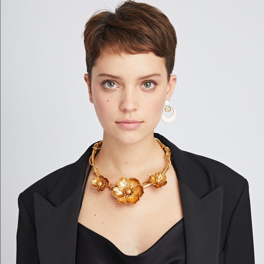 Oscar De La Renta Gold Poppy Three Flower Necklace